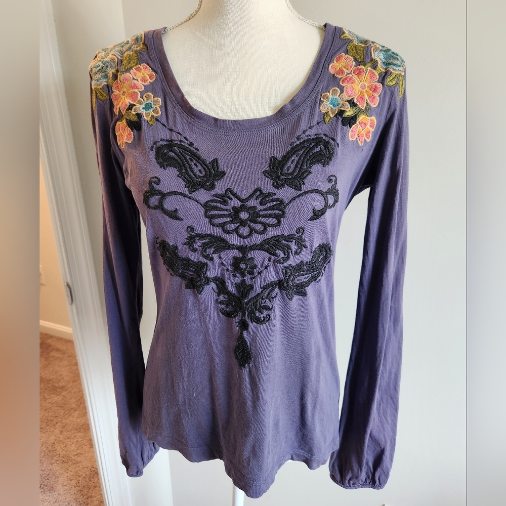 Sundance Purple  Embellished Blouse Medium